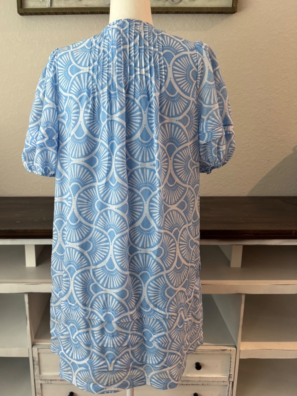 J. Marie Sea Shell Rylee V-Neck Button Blue Dress Women's Size M B - Picture 4 of 6